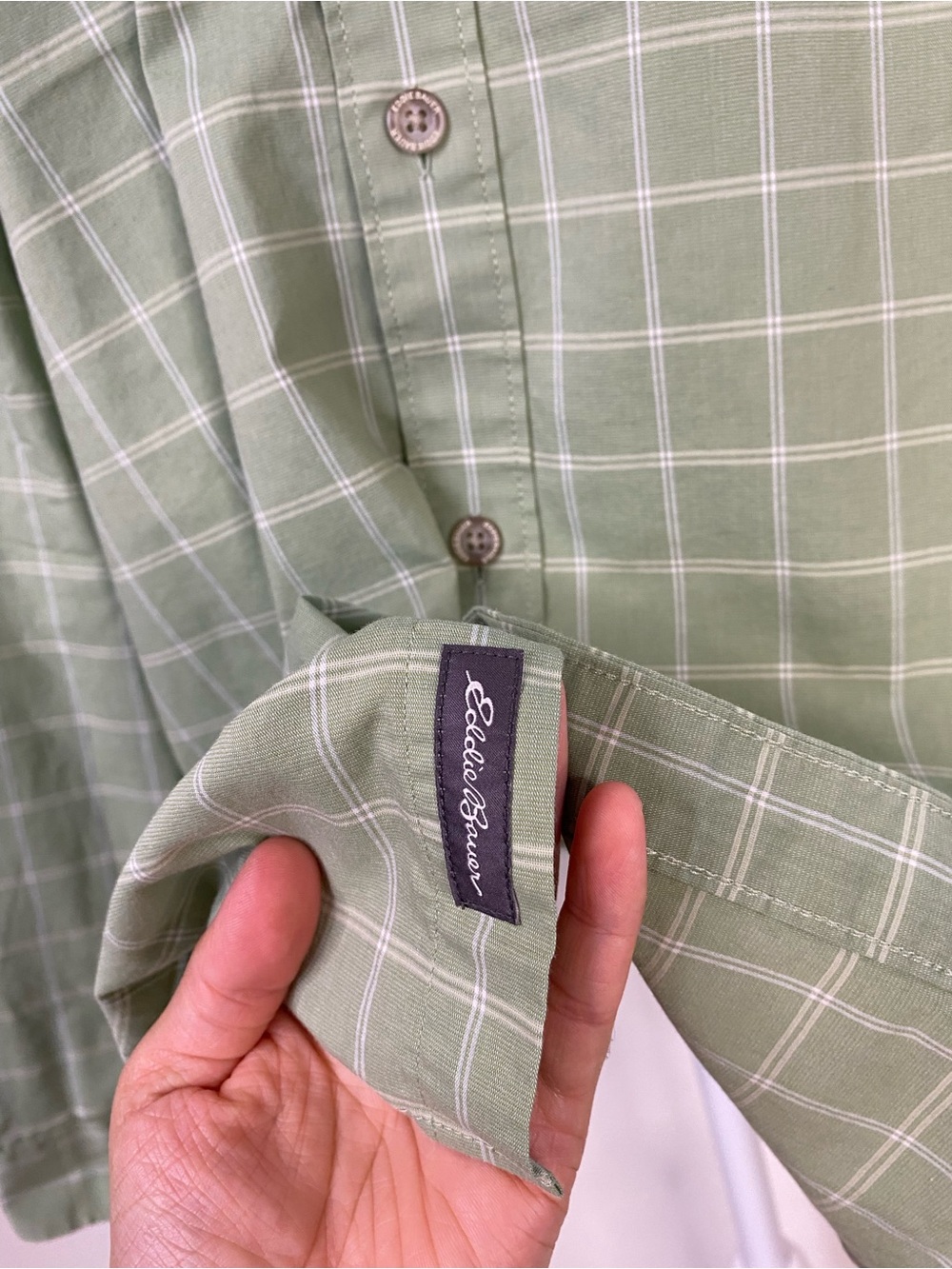 Eddie Bauer Classic Green Plaid Button-Down Shirt XL Outdoors Dadcore Minimalist - Picture 7 of 15